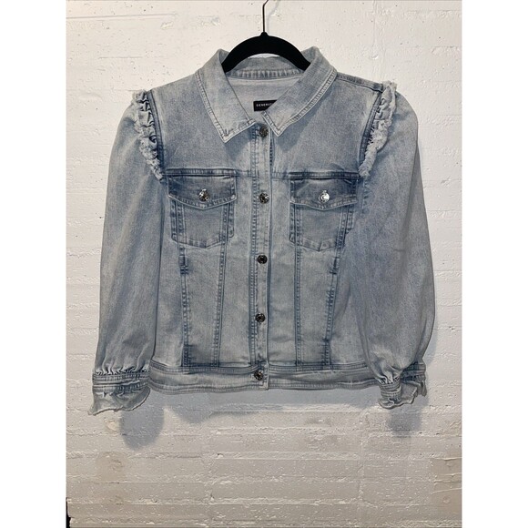 Generation Love Gabby Ruffle Trip Denim Jacket, Size Medium, Light Wash, EUC - Picture 1 of 7